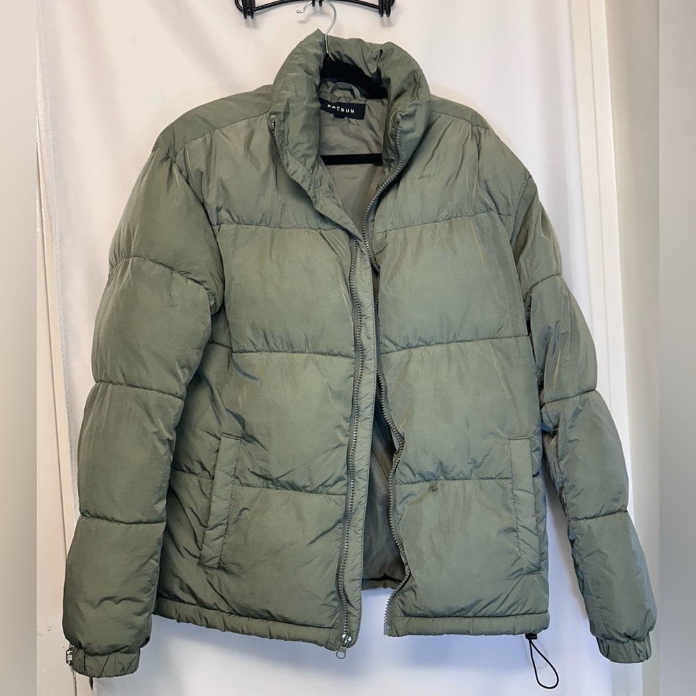 PacSun Olive Green Puffer Jacket Size Small Lightweight Quilted Zip Front Coat